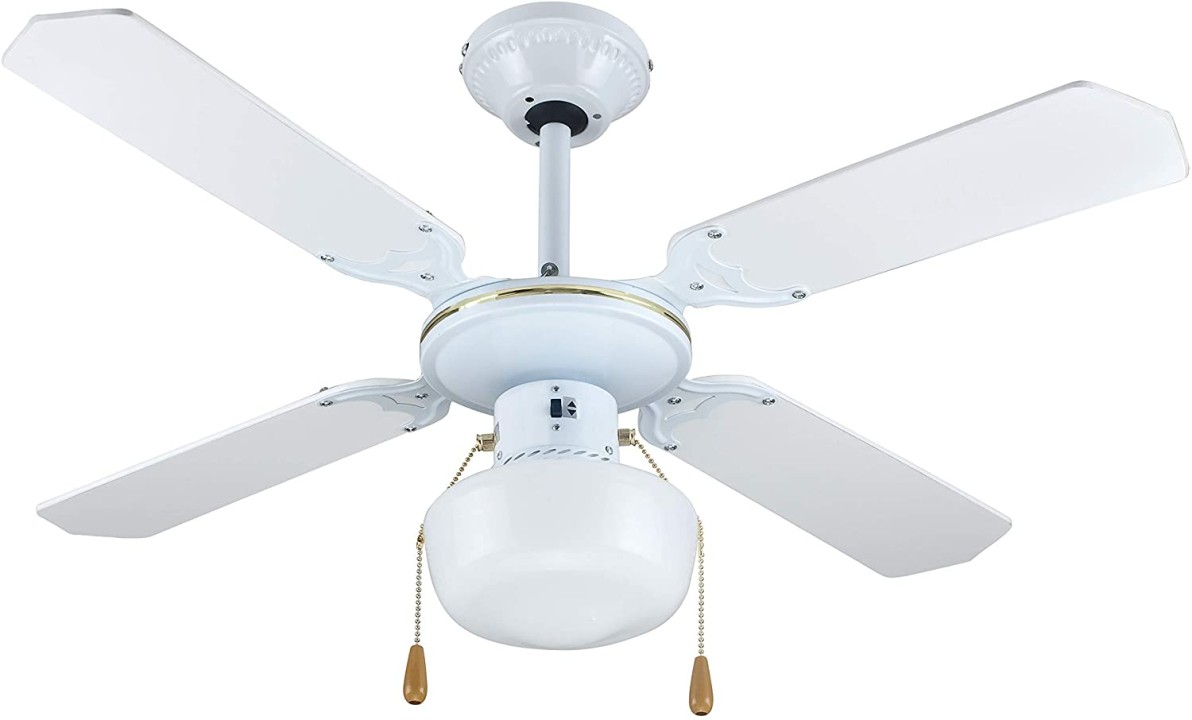 Zephir ZFS9107B Ventilatore da Soffitto Decorativo, Bianco/Oro