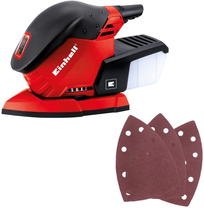 Einhell TE-OS 1320 LEVIGATRICE ORBITALE PALMARE (tensione 220 V, potenza 130 W, oscillazioni al min. 24000, ampiezza oscillazioni 2 mm, platorello 150 x 150 x 100 mm, Inclusi 3 fogli carta abrasiva)