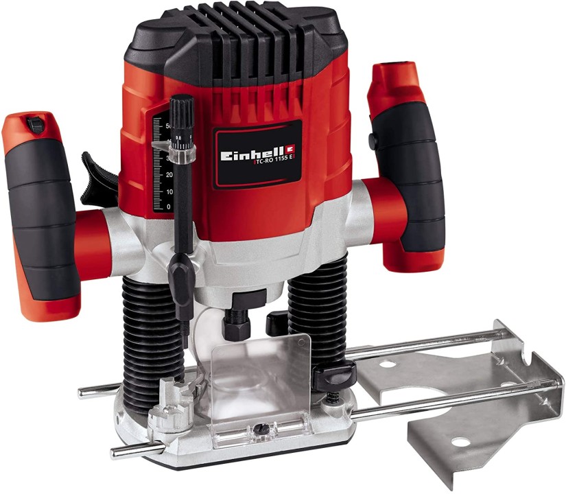 Einhell TC-RO 1155 E Fresatrice verticale (230-240 V, 1100 W, giri min. 11000-30000, profondità max 55 mm, fresa a profilo max 30 mm, pinza serraggio 6/8 mm, incl. Guida parallela)