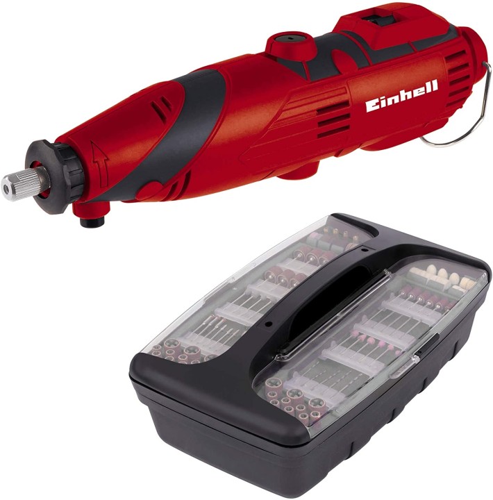 Einhell TC-MG 135 E Smerigliatrice a stelo (tensione 230 V, potenza 135 W, giri min. 10000 - 35000, incl. 189 accessori, albero flessibile, braccio di sostegno, valigetta)