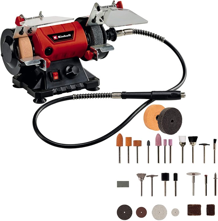 Einhell Smerigliatrice Combinata TC-XG 75 (Set per Lucidatura/Levigatura, Albero Flessibile di Precisione, Albero su Cuscinetti a Sfera, Corpo in Metallo Compatto, Piani di Lavoro Regolabili)