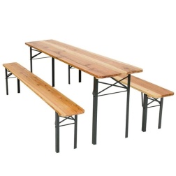 TAVOLA BIRRERIA Completo di PANCHE in Legno con Gambe Pieghevoli Perfetto per BIRRERIA Bar Pub Giardino Fiera Picnic Campeggio Feste TERRAZZA Matrimonio 200cm X 60cm