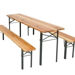 TAVOLA BIRRERIA Completo di PANCHE in Legno con Gambe Pieghevoli Perfetto per BIRRERIA Bar Pub Giardino Fiera Picnic Campeggio Feste TERRAZZA Matrimonio 200cm X 60cm