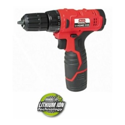 Trapano Avvitatore a Batteria al Litio Ricaricabile 12 Volt Reversibile Con Luce LED Mandrino Autoserrante 0-650 Giri/Min Lithium Ion Technology Impugnatura Morbida Valex LI-HOME 112 Colore Rosso Nero
