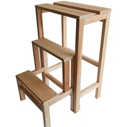 Sgabello scala in legno di faggio naturale richiudibile salvaspazio - scaletta 3 gradini a ribalta