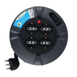 Electraline 49019 Prolunga Elettrica con Avvolgicavo, 3G 1 mm, Lunghezza 4 m, 4 Prese Bivalenti, Spina 16 A, Nero