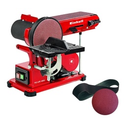 Einhell TC-US 400 Levigatrice combinata da banco (230 V, 375 W, giri al min. 1450, vel. Nastro 276m/min., diam. disco 150 mm, nostro 915x100 mm, incl. Base d'appoggio lavorazione inclinabile)